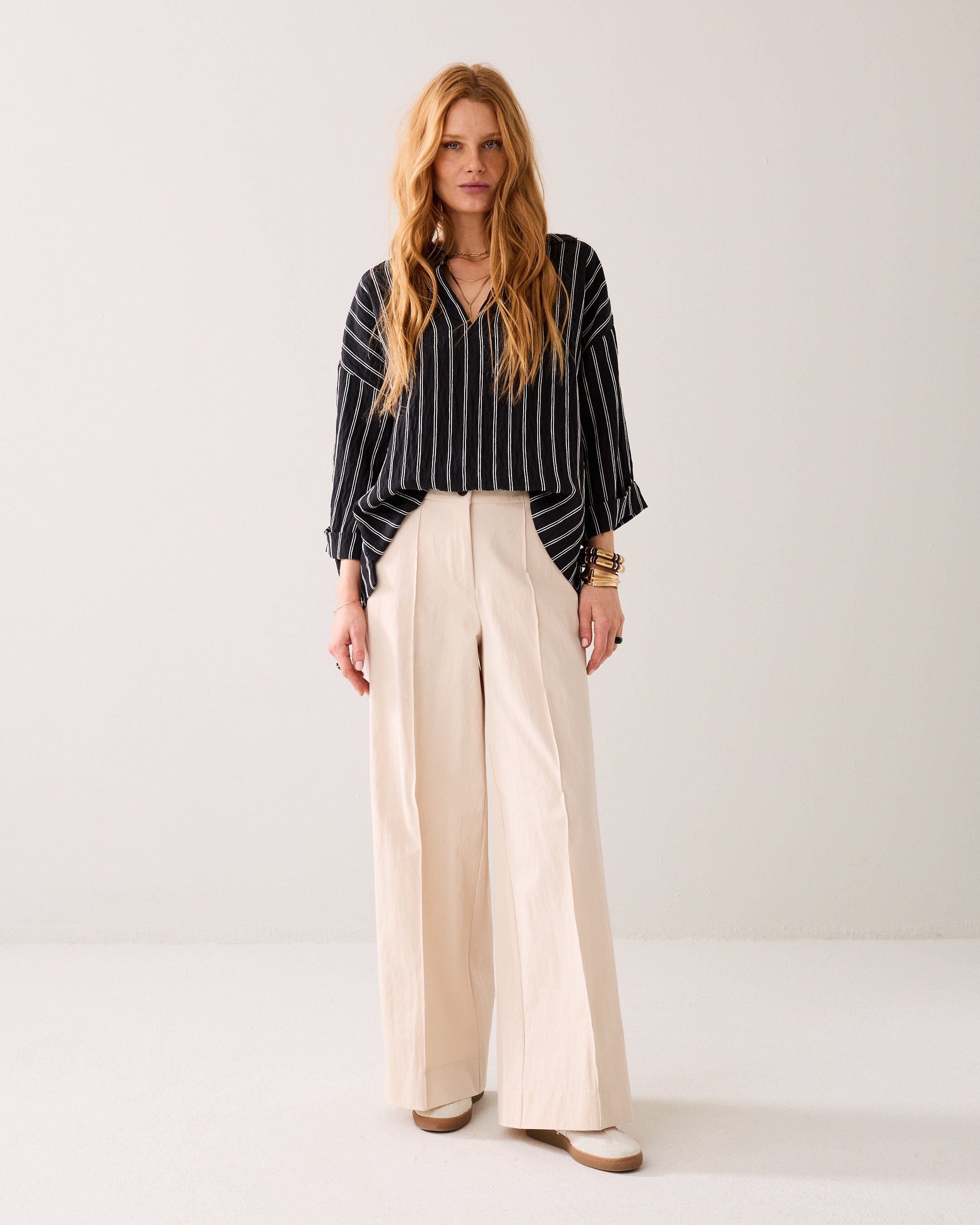 Wijde broek katoenblend