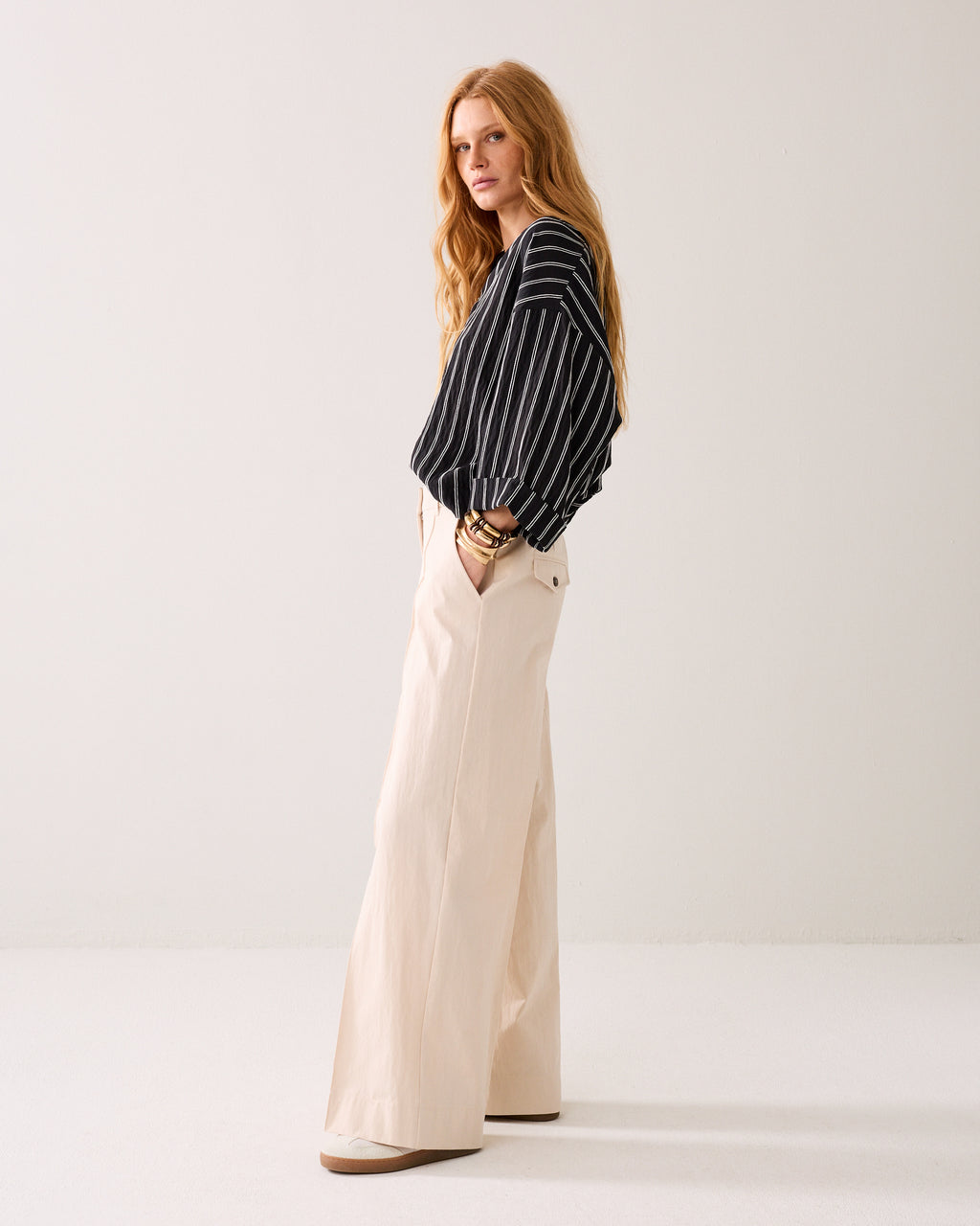Wijde broek katoenblend
