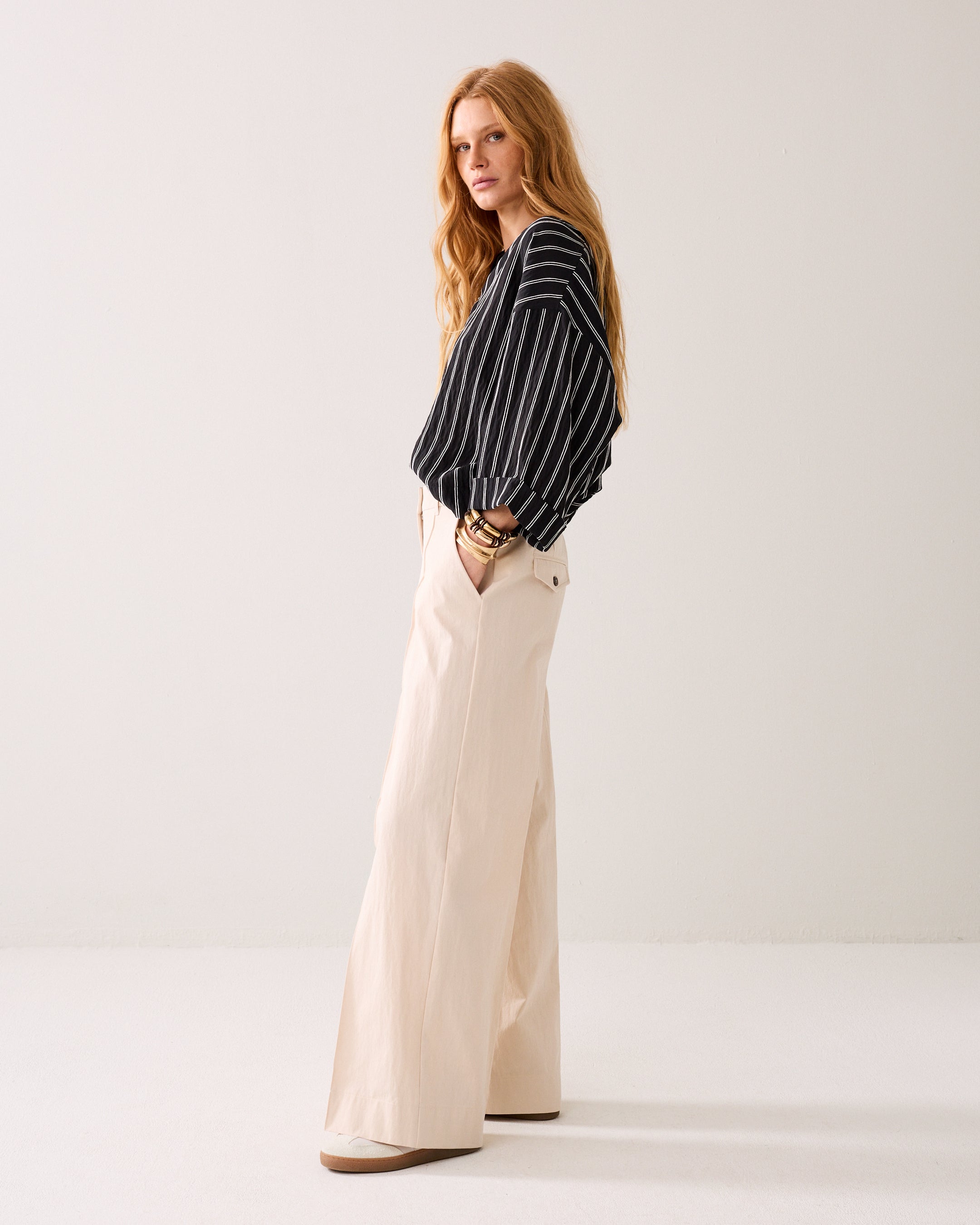 Wijde broek katoenblend
