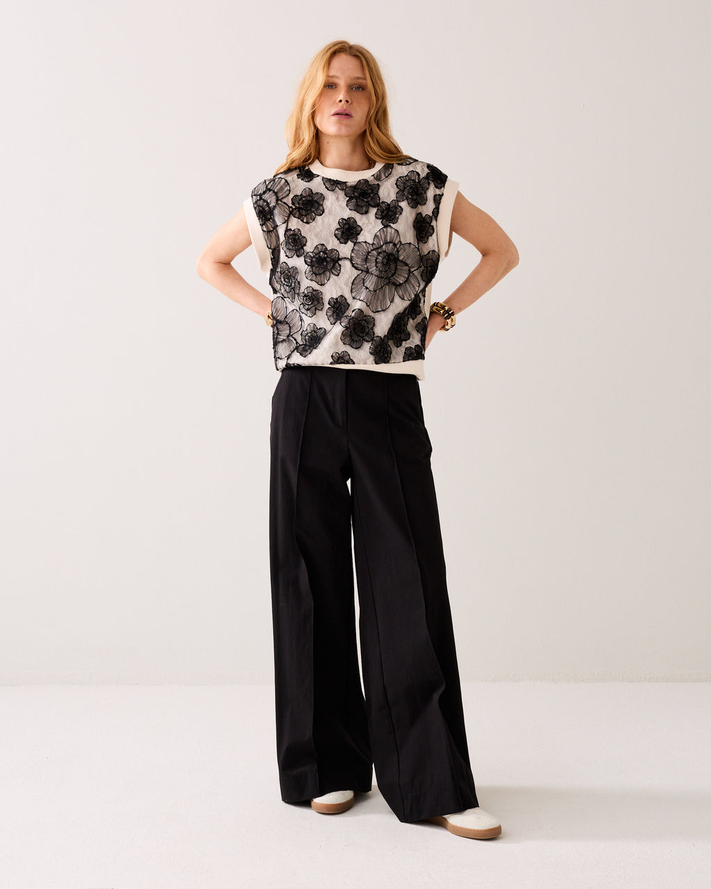 Wijde broek katoenblend