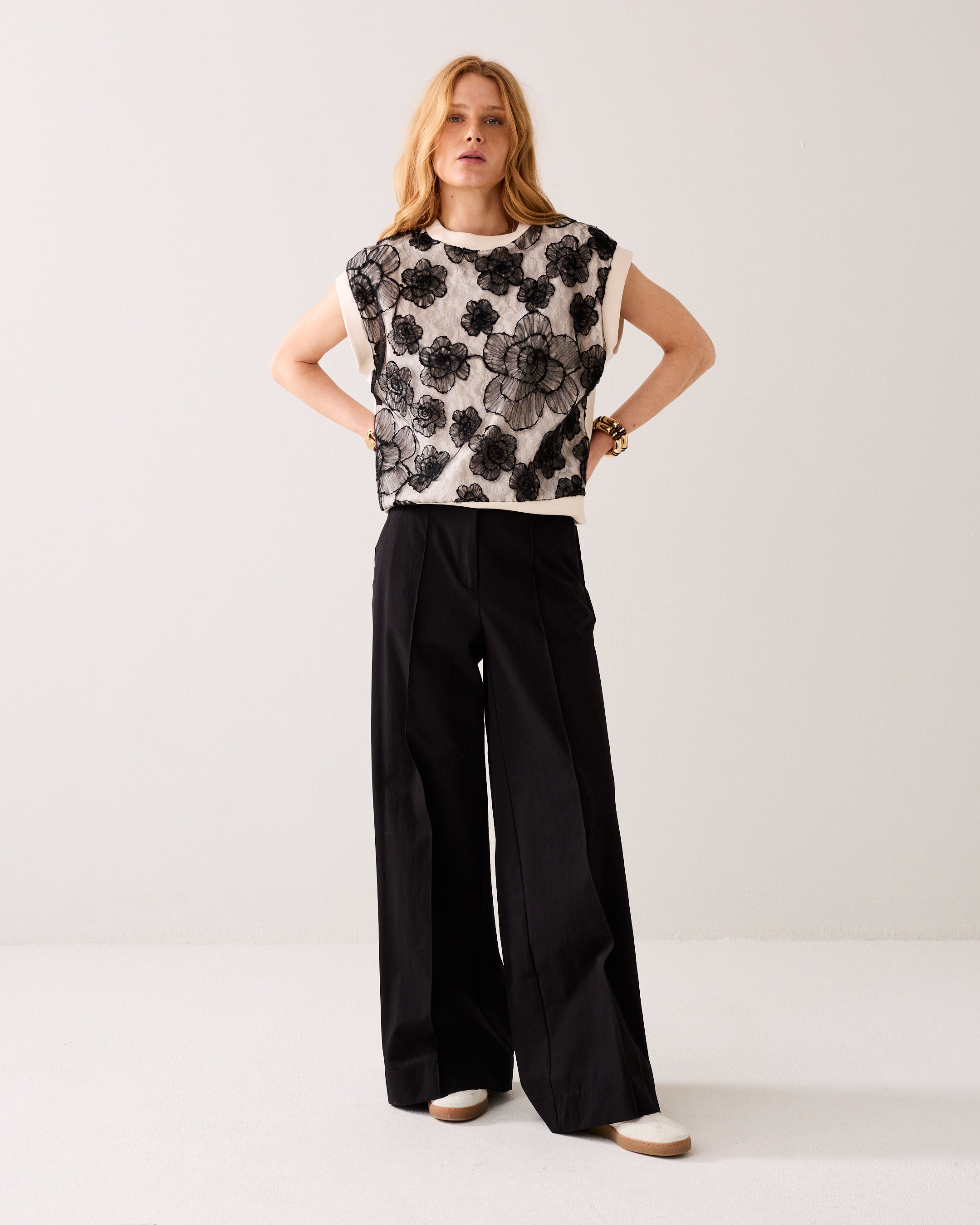 Wijde broek katoenblend