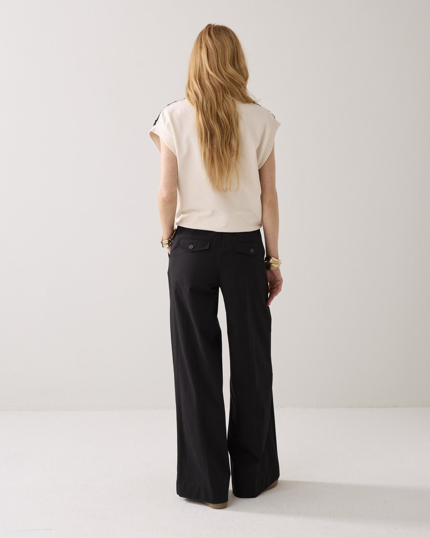 Wide-leg cotton-blend trousers