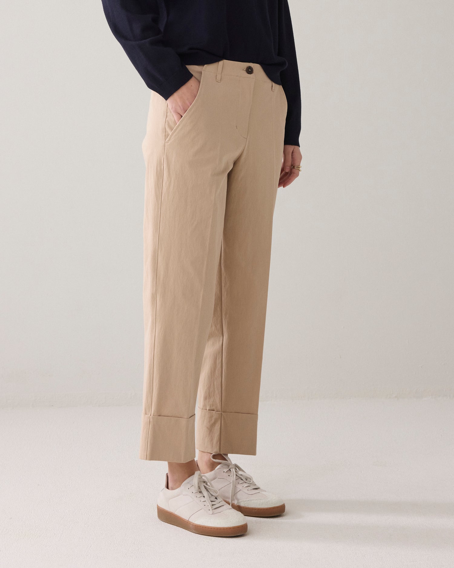 Shiny straight-leg trousers