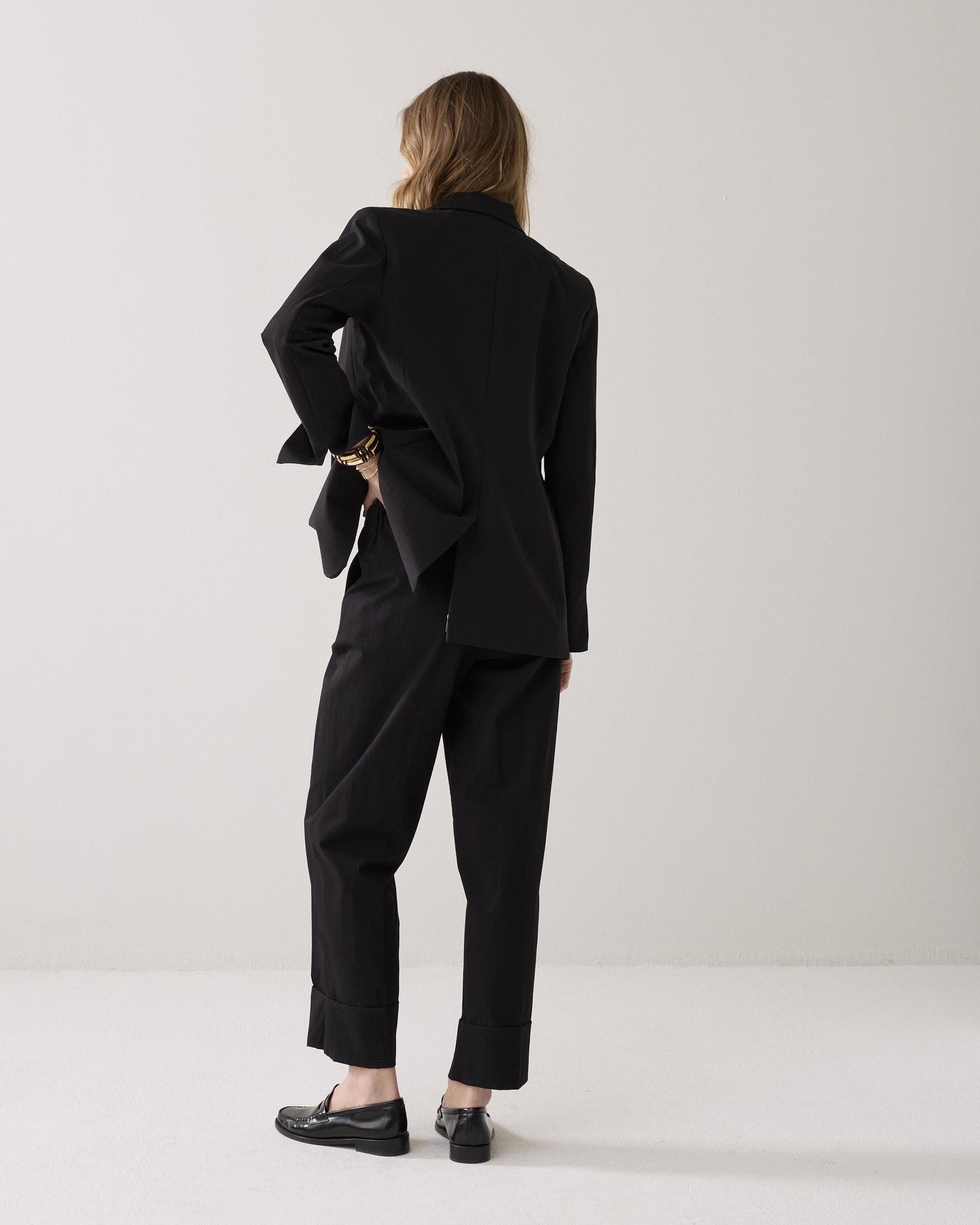 Shiny straight-leg trousers