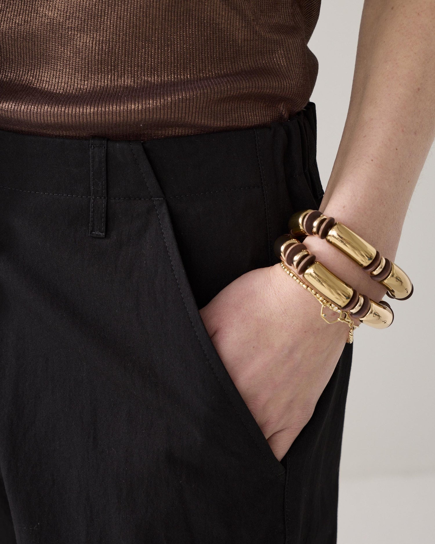 Shiny straight-leg trousers