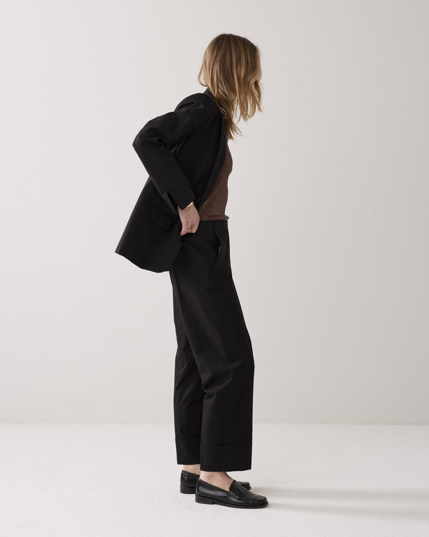 Shiny straight-leg trousers