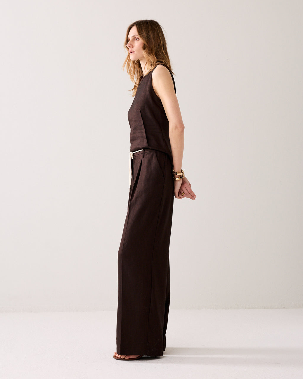 Pantalon droit en lin mélangé