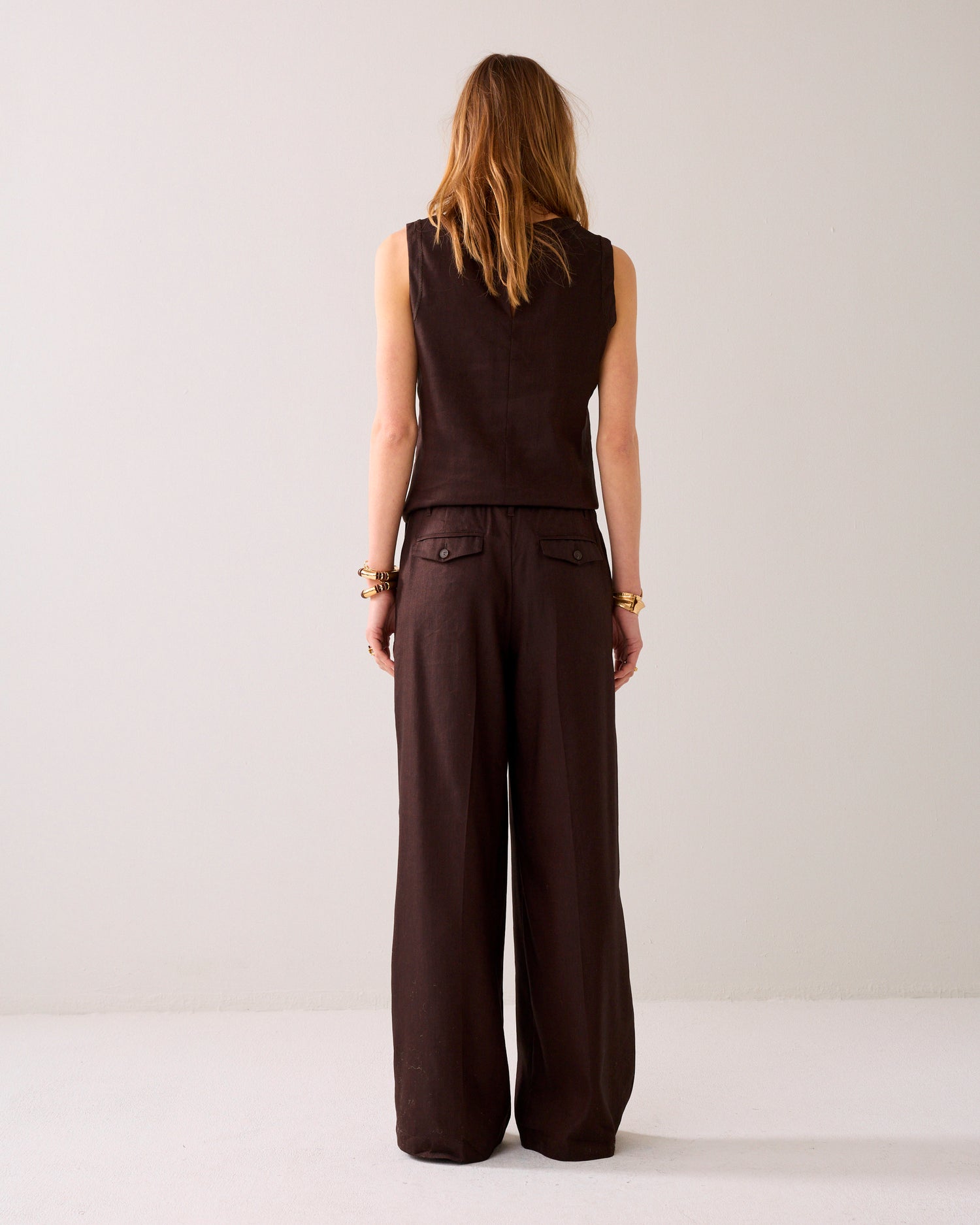 Pantalon droit en lin mélangé