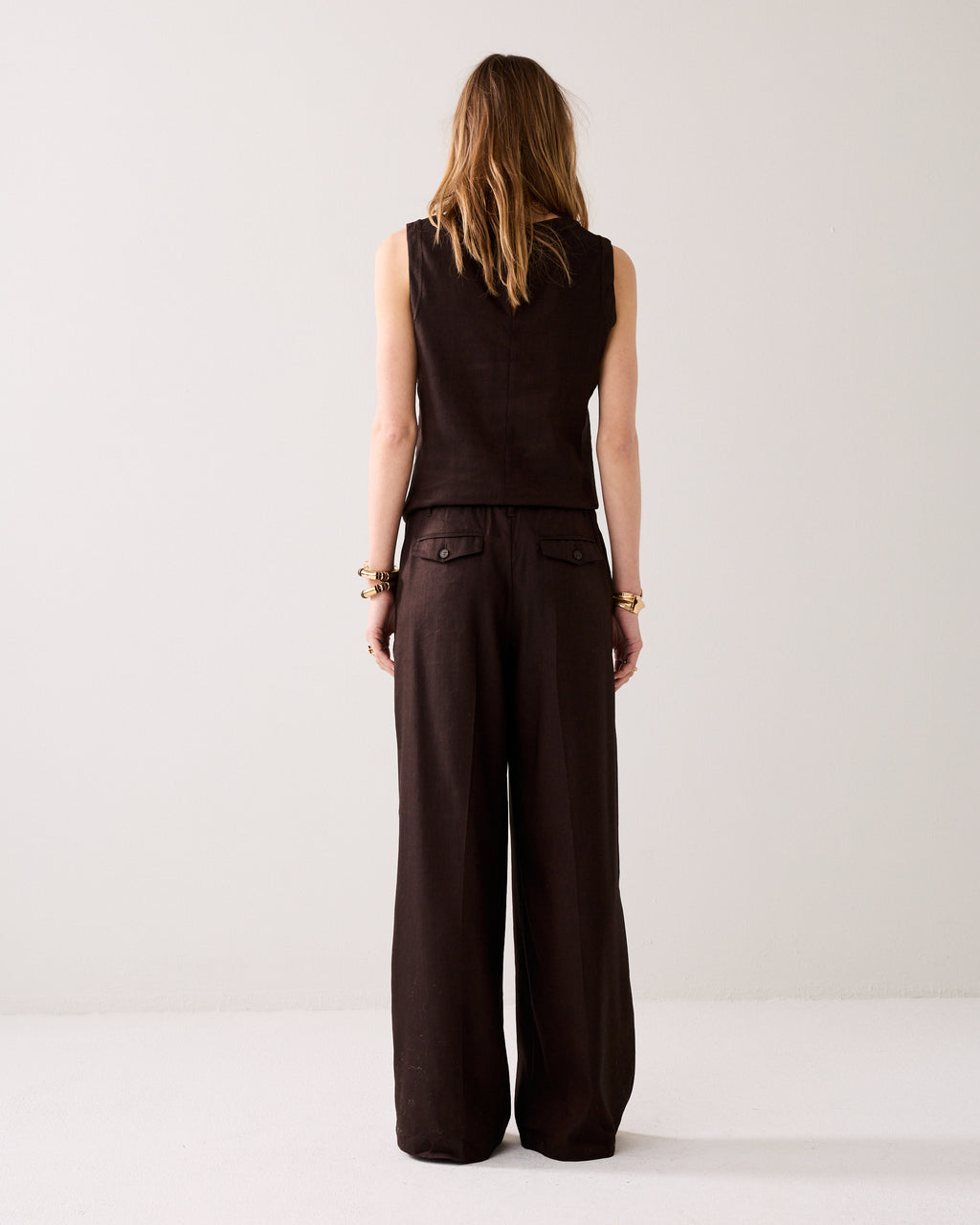 Pantalon droit en lin mélangé