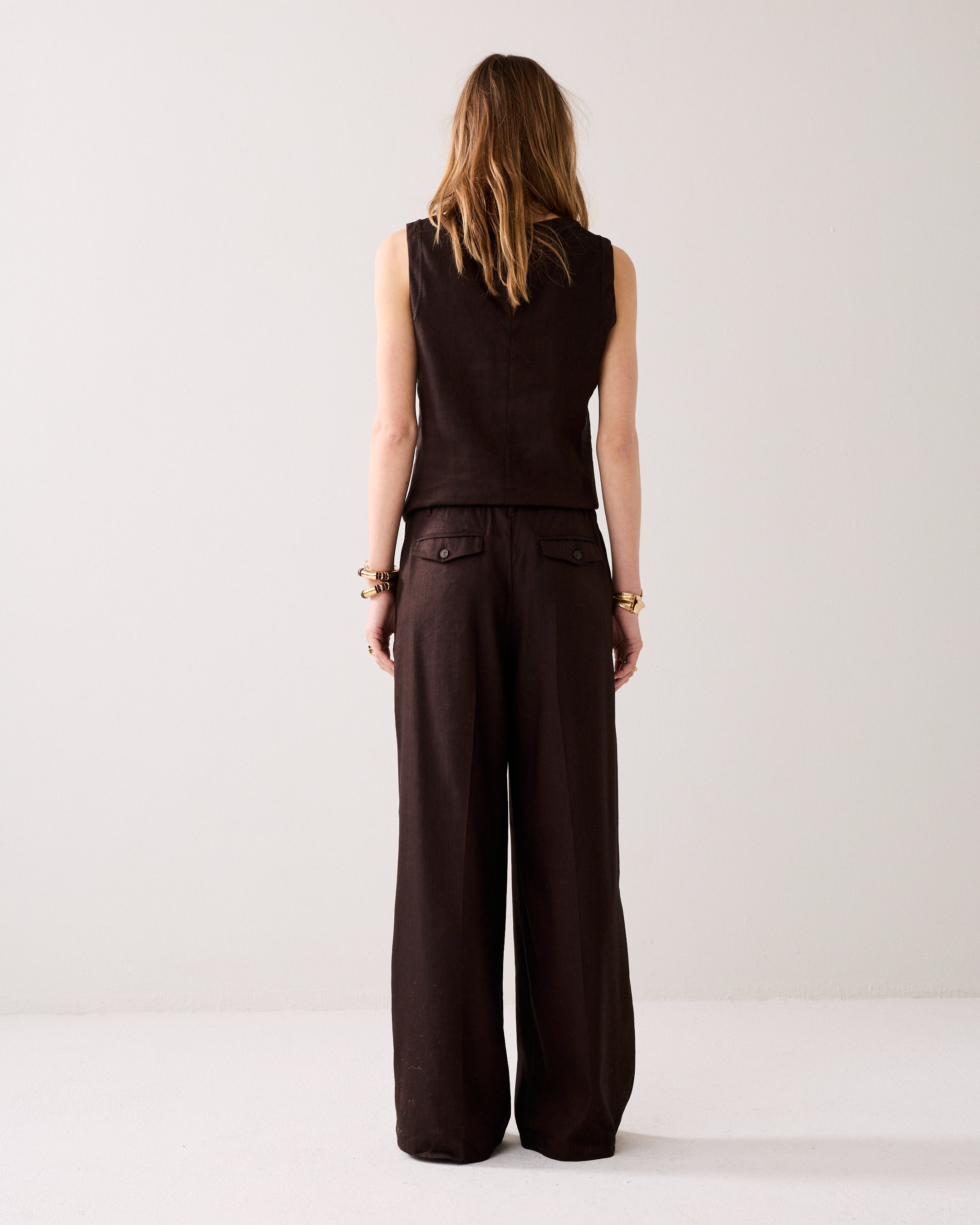 Pantalon droit en lin mélangé