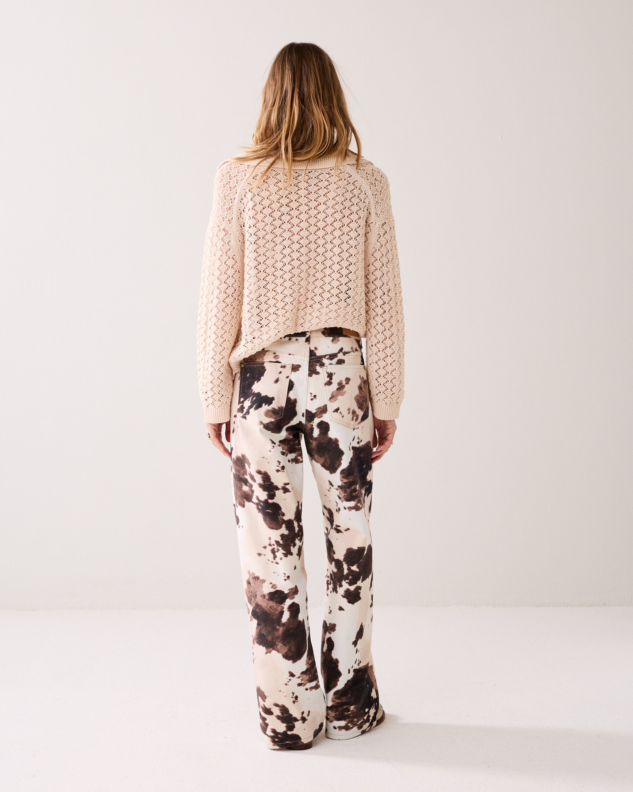 Baggy Hose mit geradem Bein Kuhprint