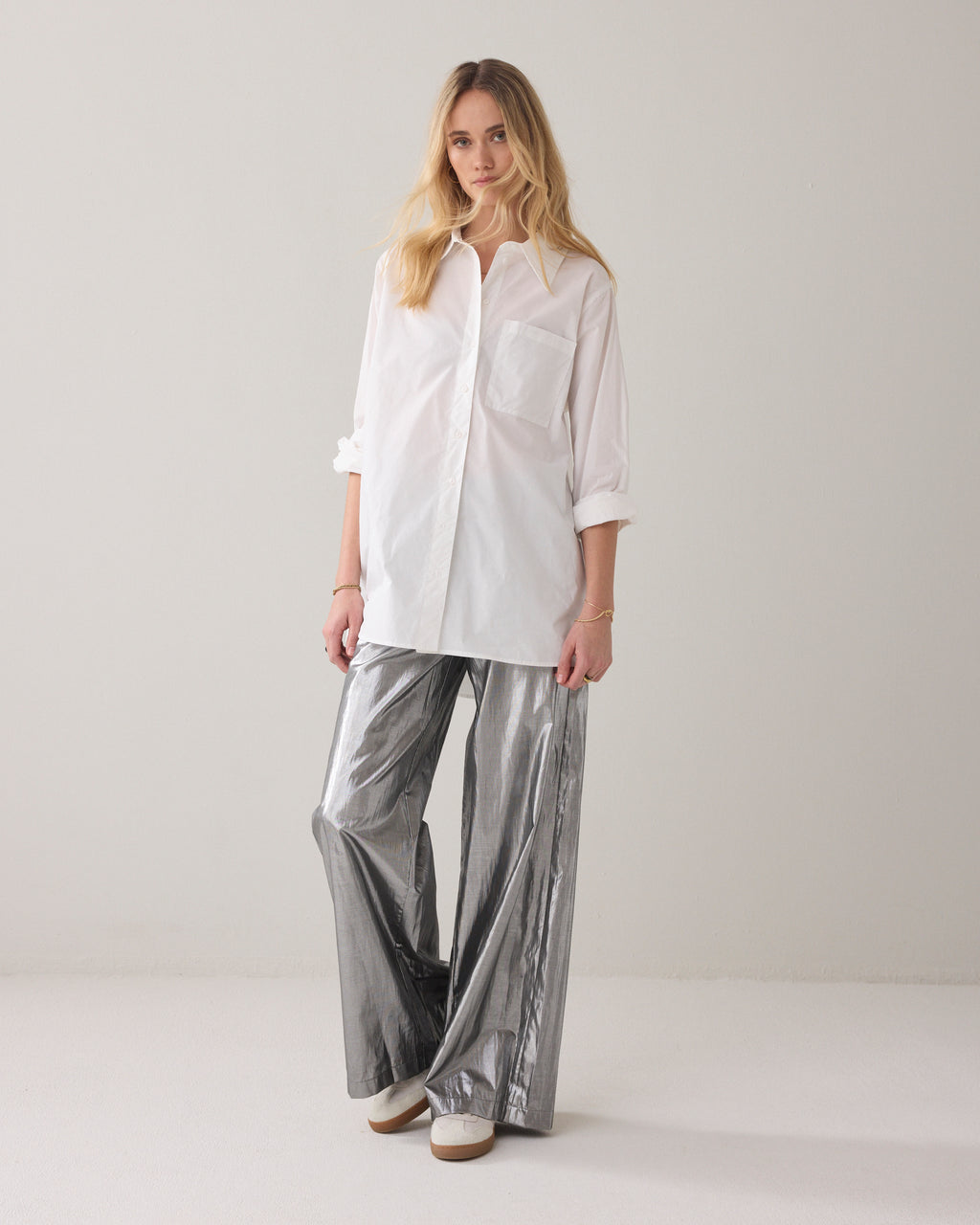 Wijde broek shiny zilver