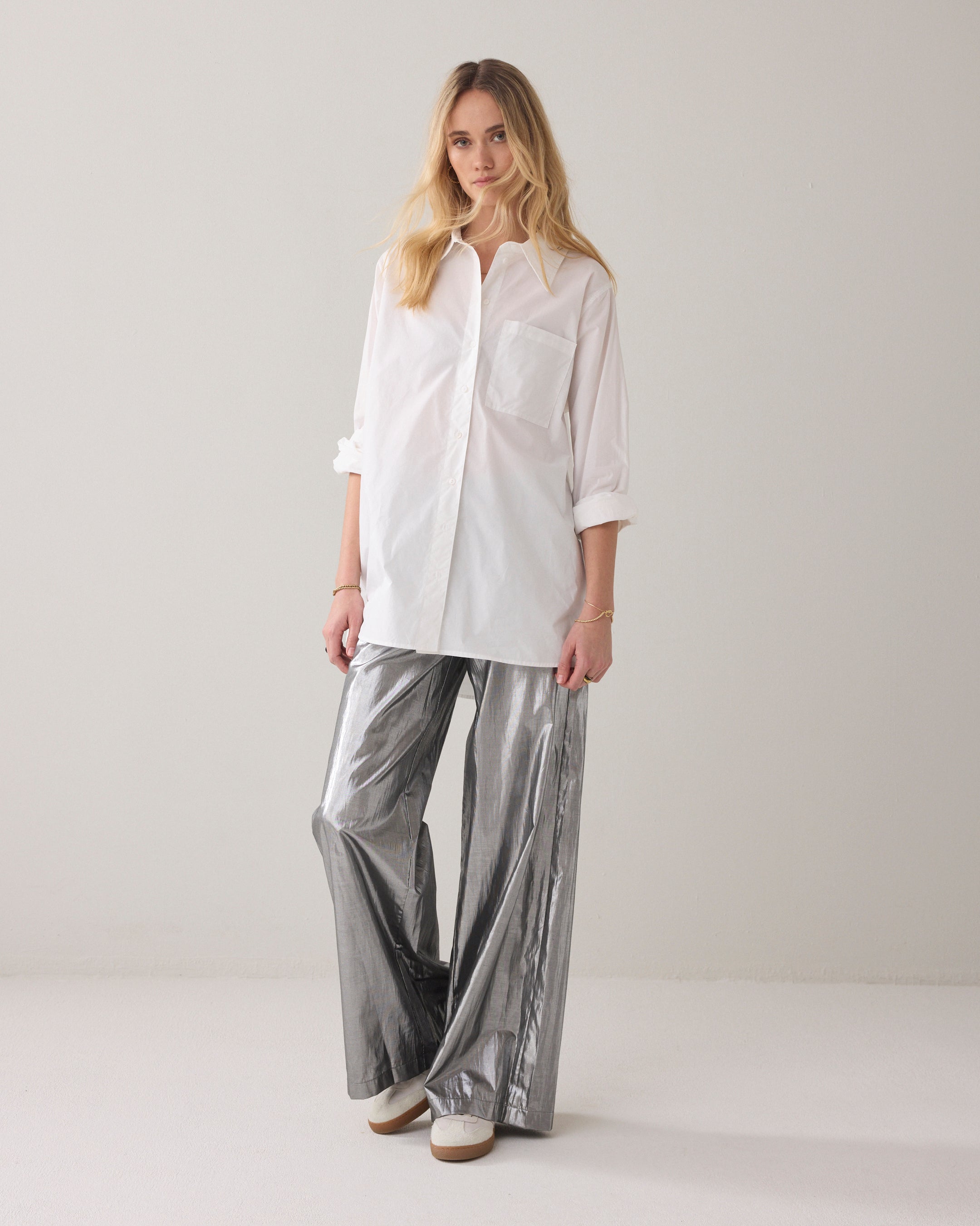 Wijde broek shiny zilver