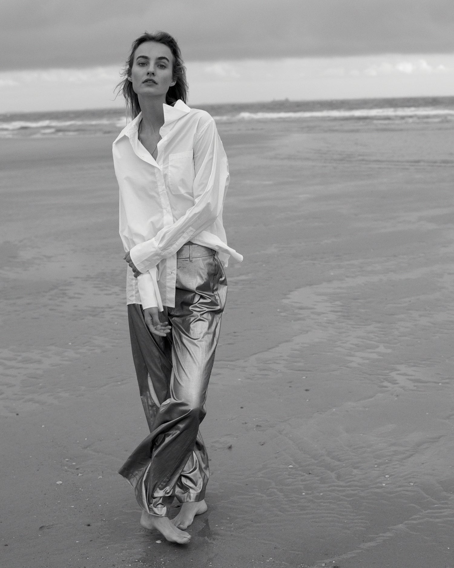 Weite Hose shiny Silver