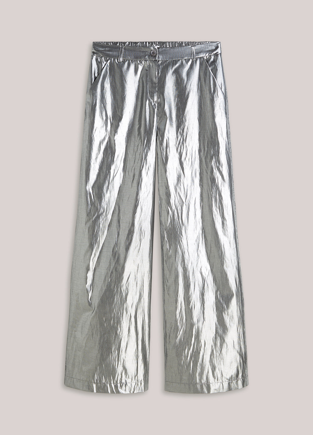 Wijde broek shiny zilver