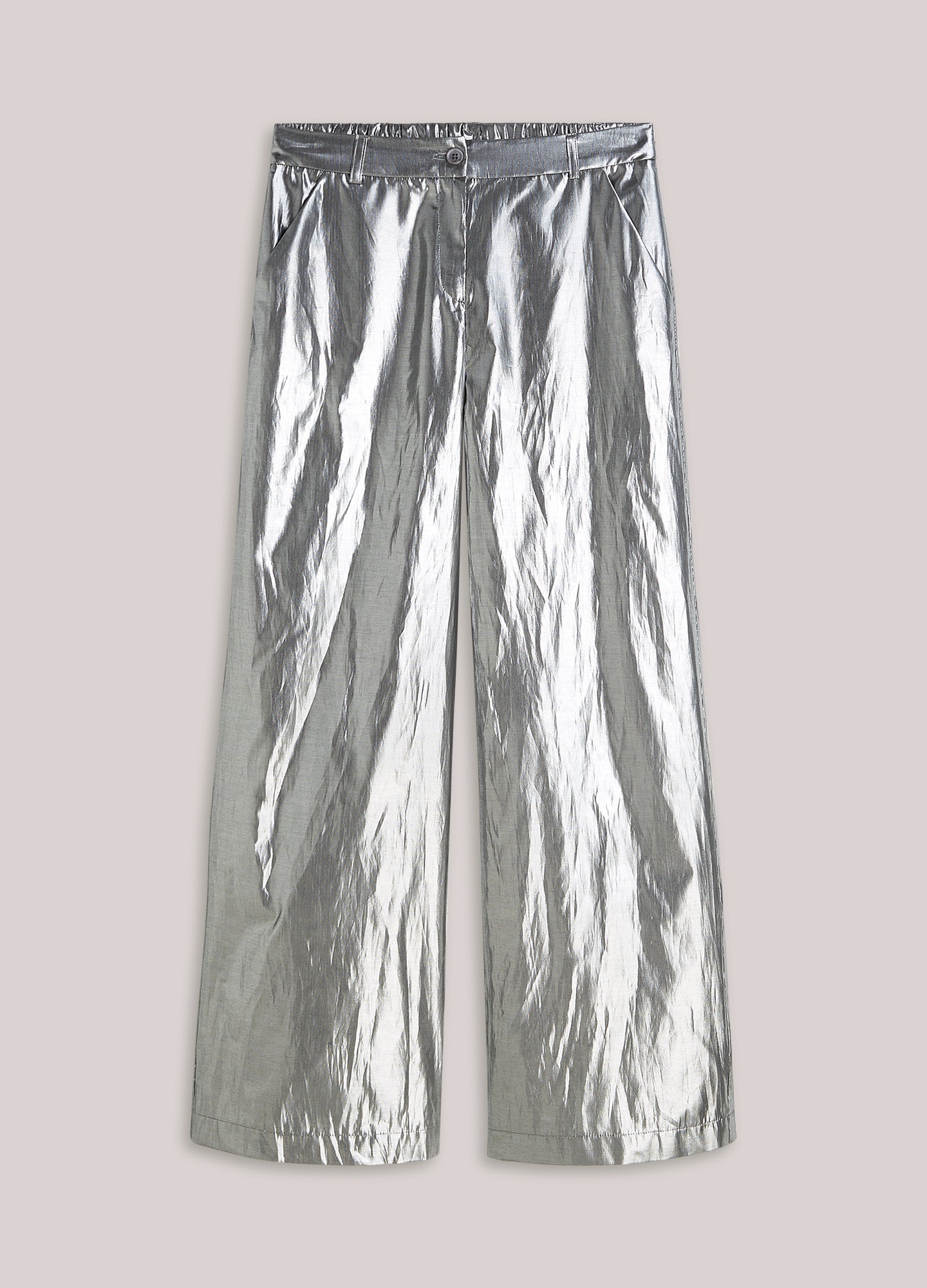 Wijde broek shiny zilver