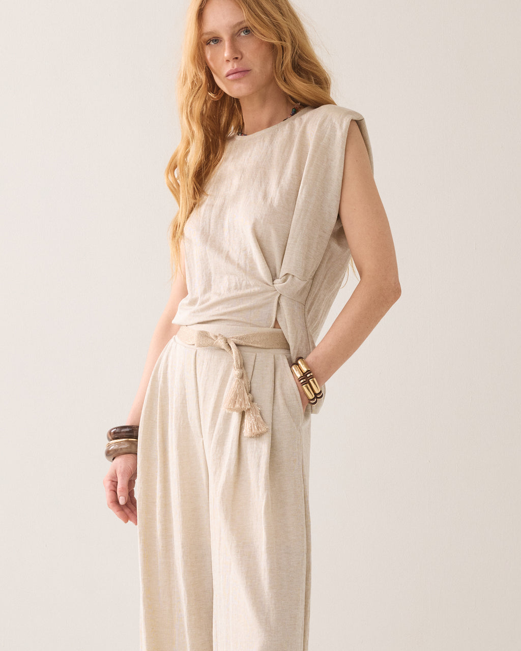 Pantalon en jersey aspect lin