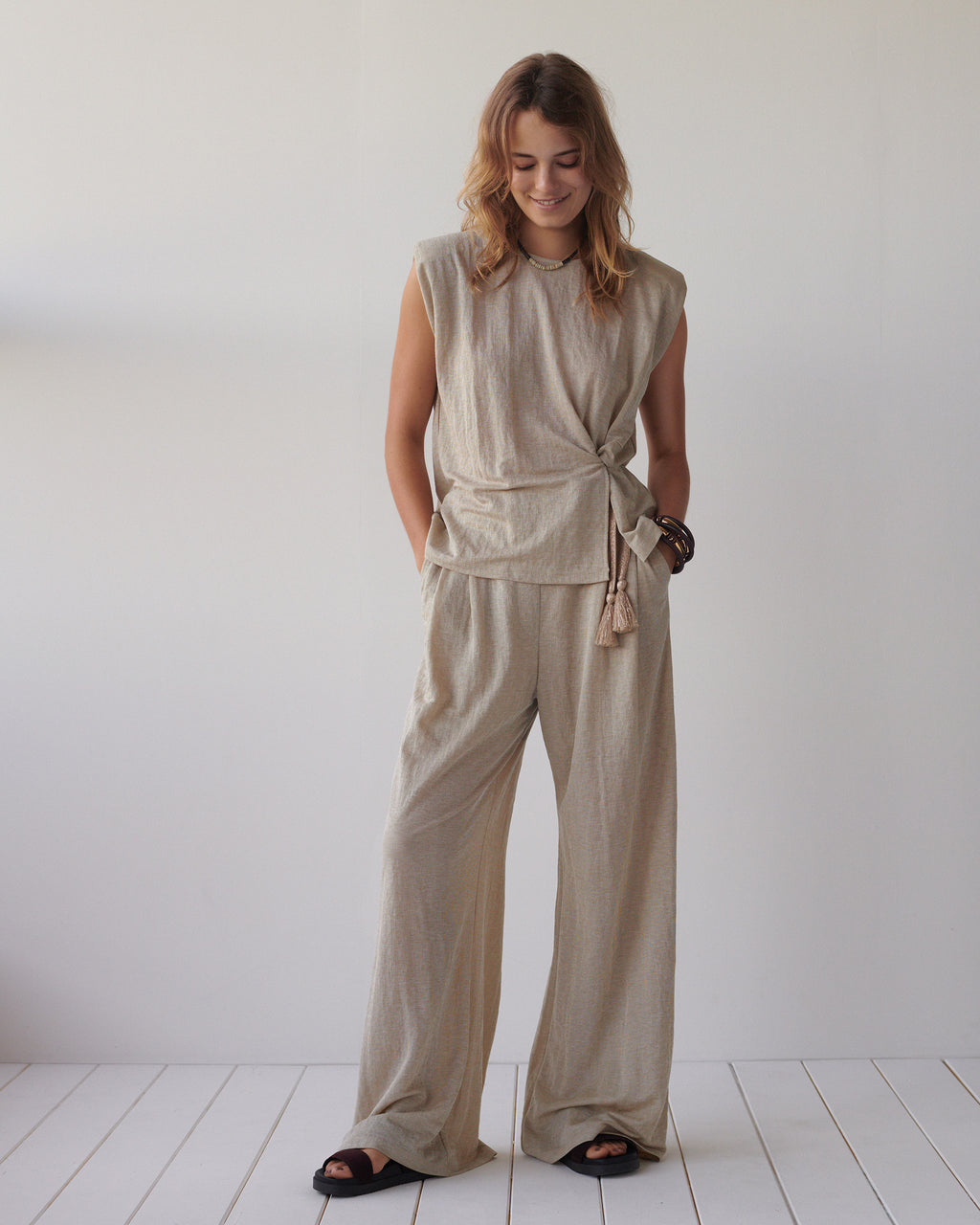 Pantalon en jersey aspect lin