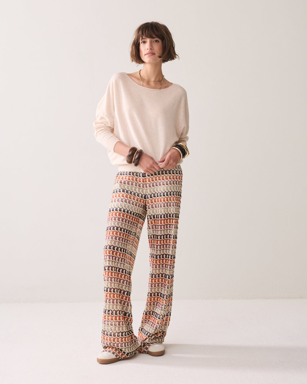 Pantalon large en jacquard multicolore