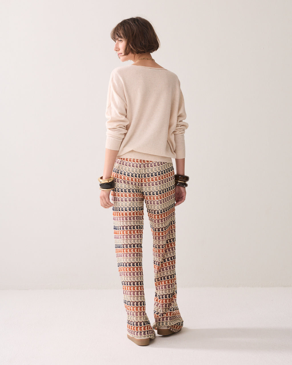 Pantalon large en jacquard multicolore
