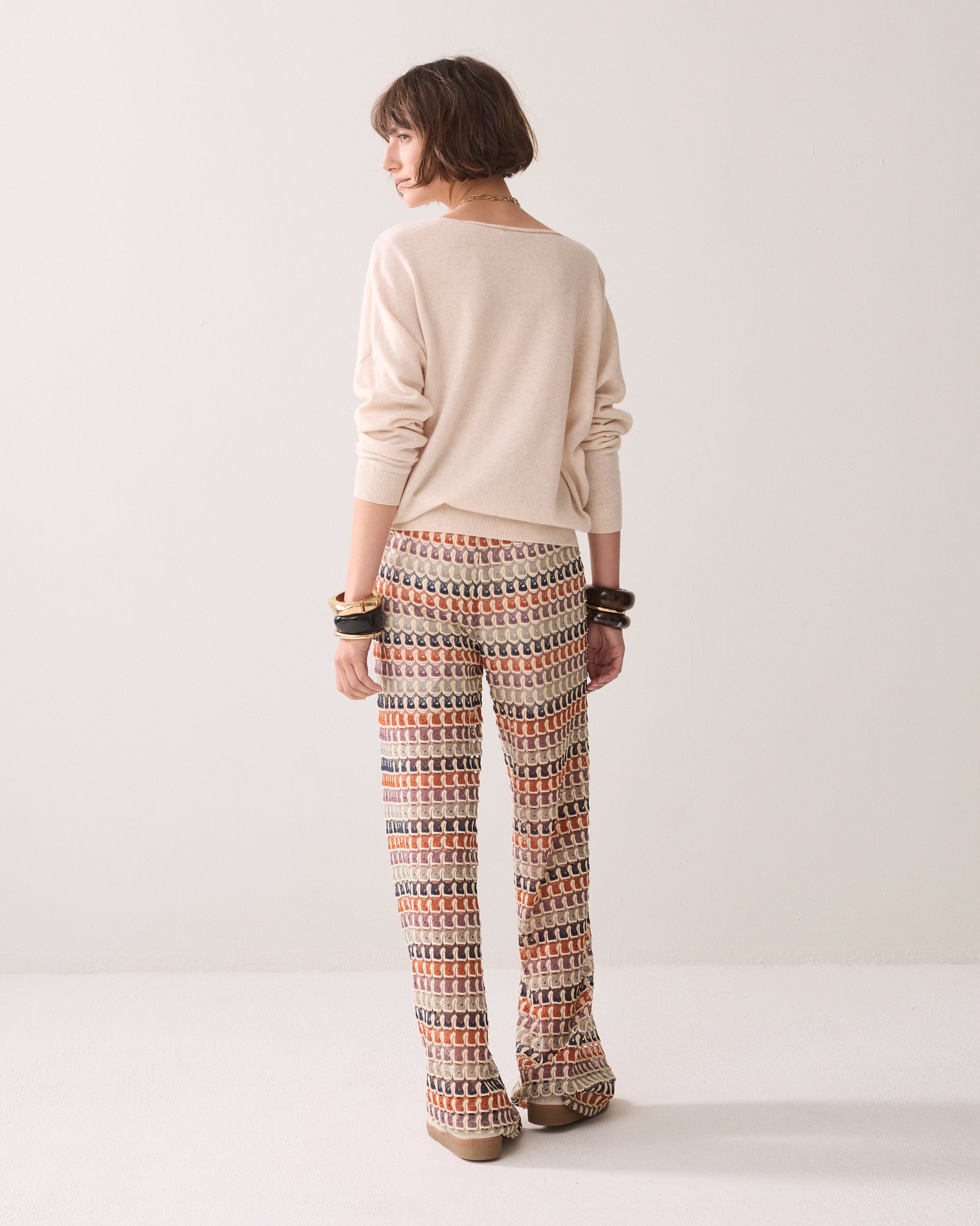 Pantalon large en jacquard multicolore