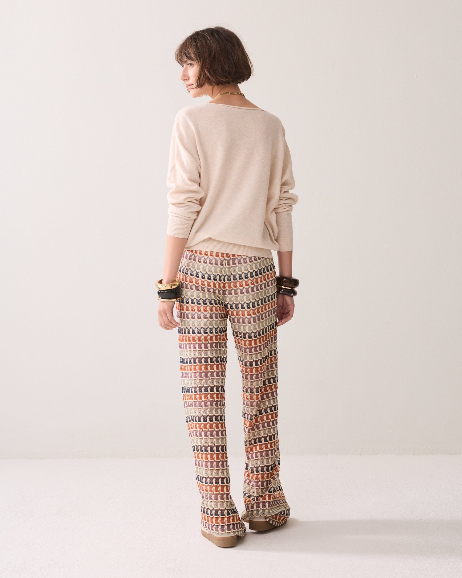 Wijde broek multicolor jacquard