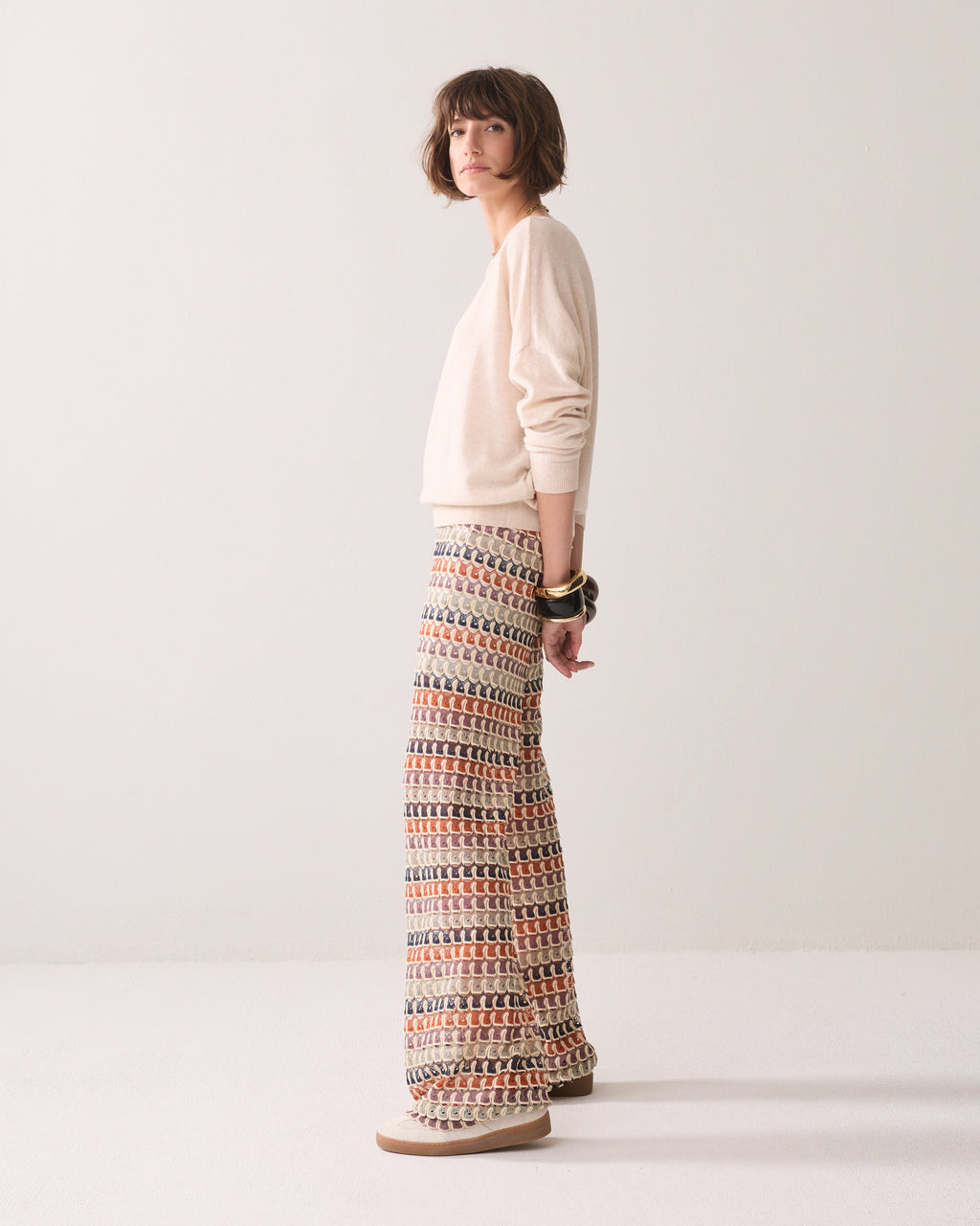 Pantalon large en jacquard multicolore