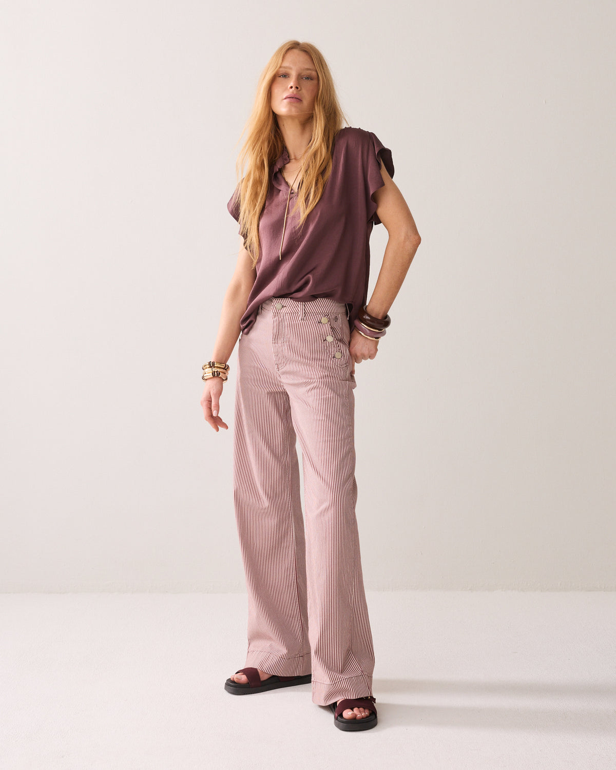 Gestreepte flared broek