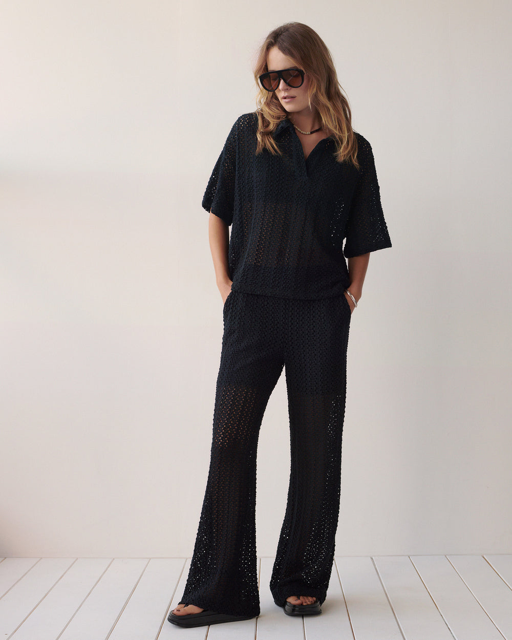 Pantalon large en dentelle