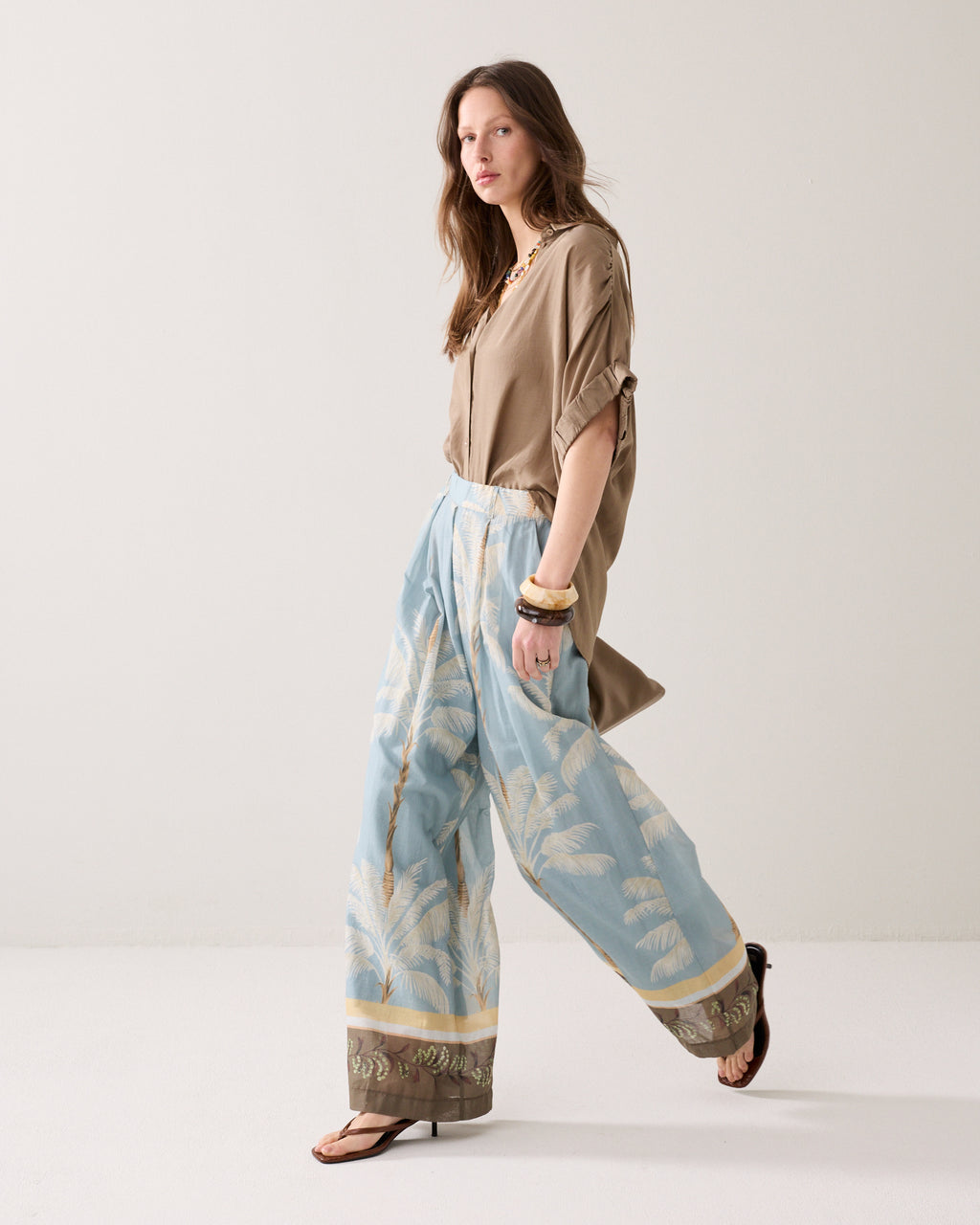 Pantalon doublé imprimé plage
