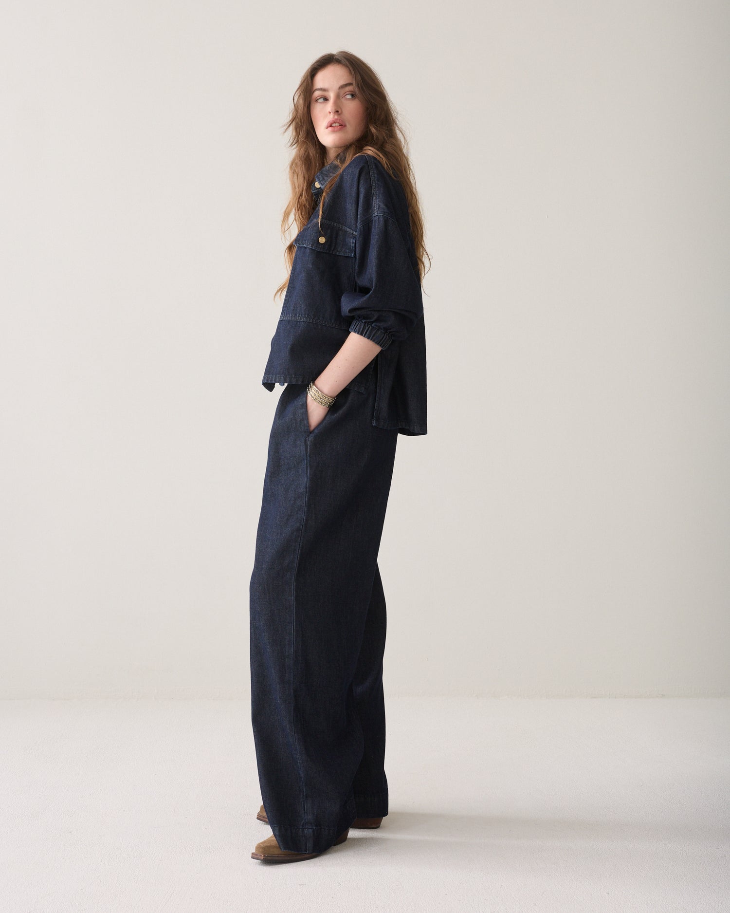 Wide leg jeans stolpplooi