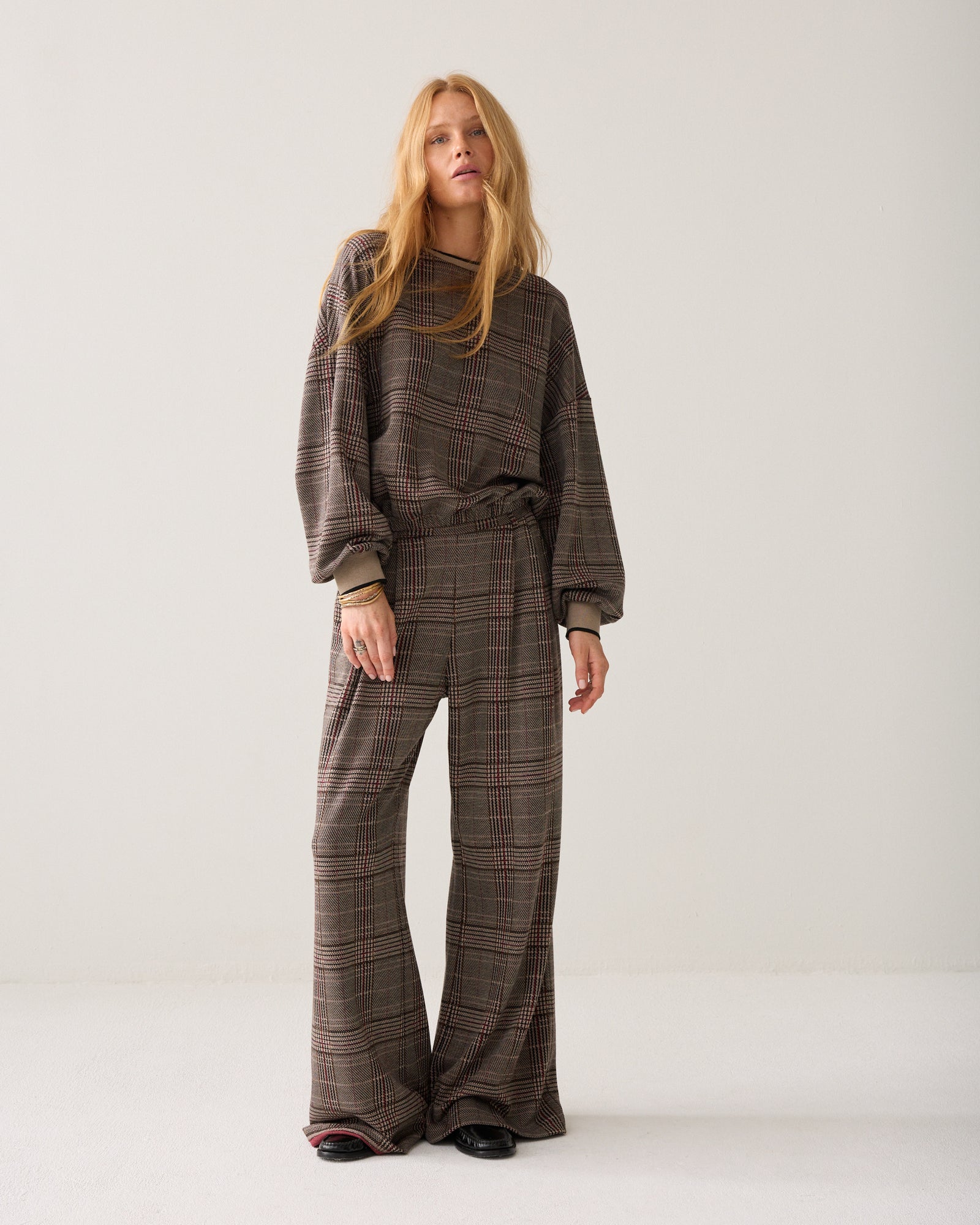 Wijde broek check jacquard