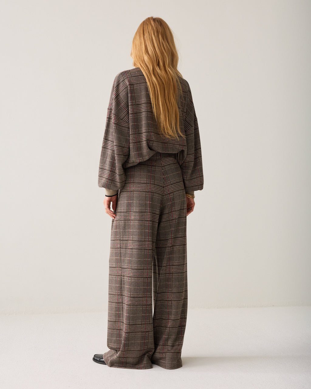 Wijde broek check jacquard