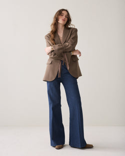 Superflared denim met pinstripe