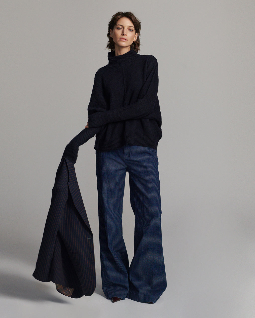 Superflared denim met pinstripe