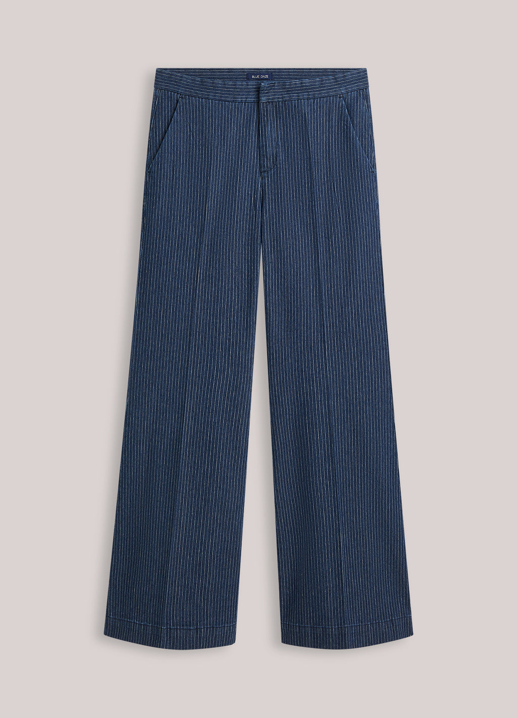 Superflared denim met pinstripe