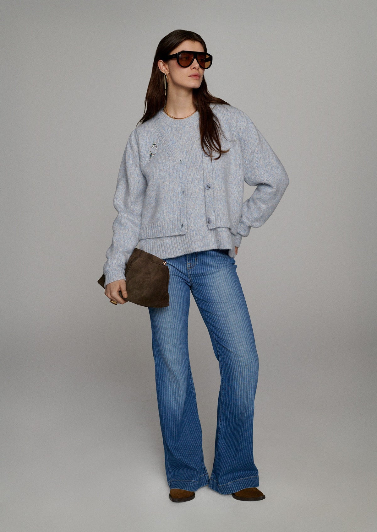 Stone-wash flared jeans