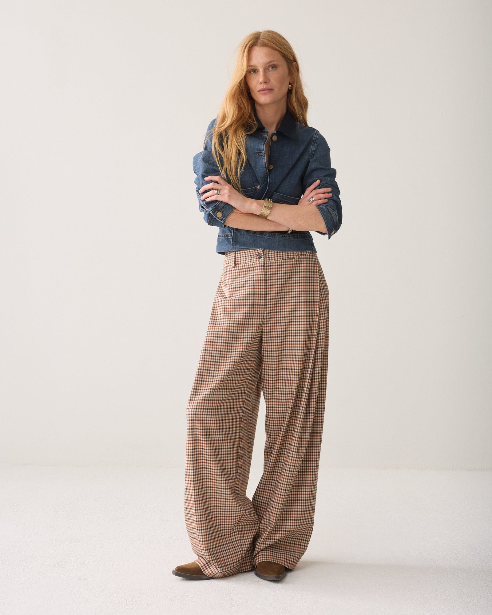 Wijde broek met ruitprint