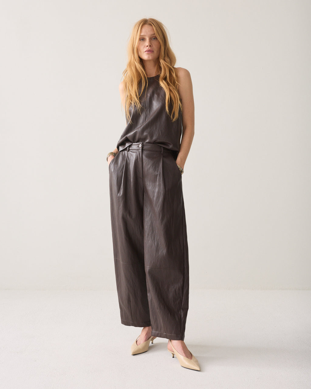 Wijde broek faux leather