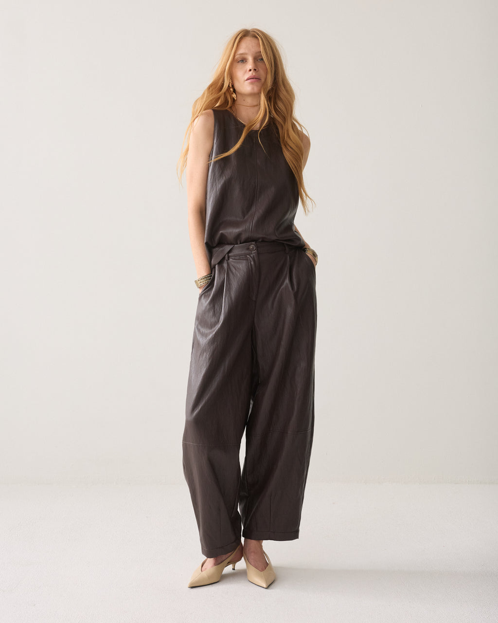 Wijde broek faux leather
