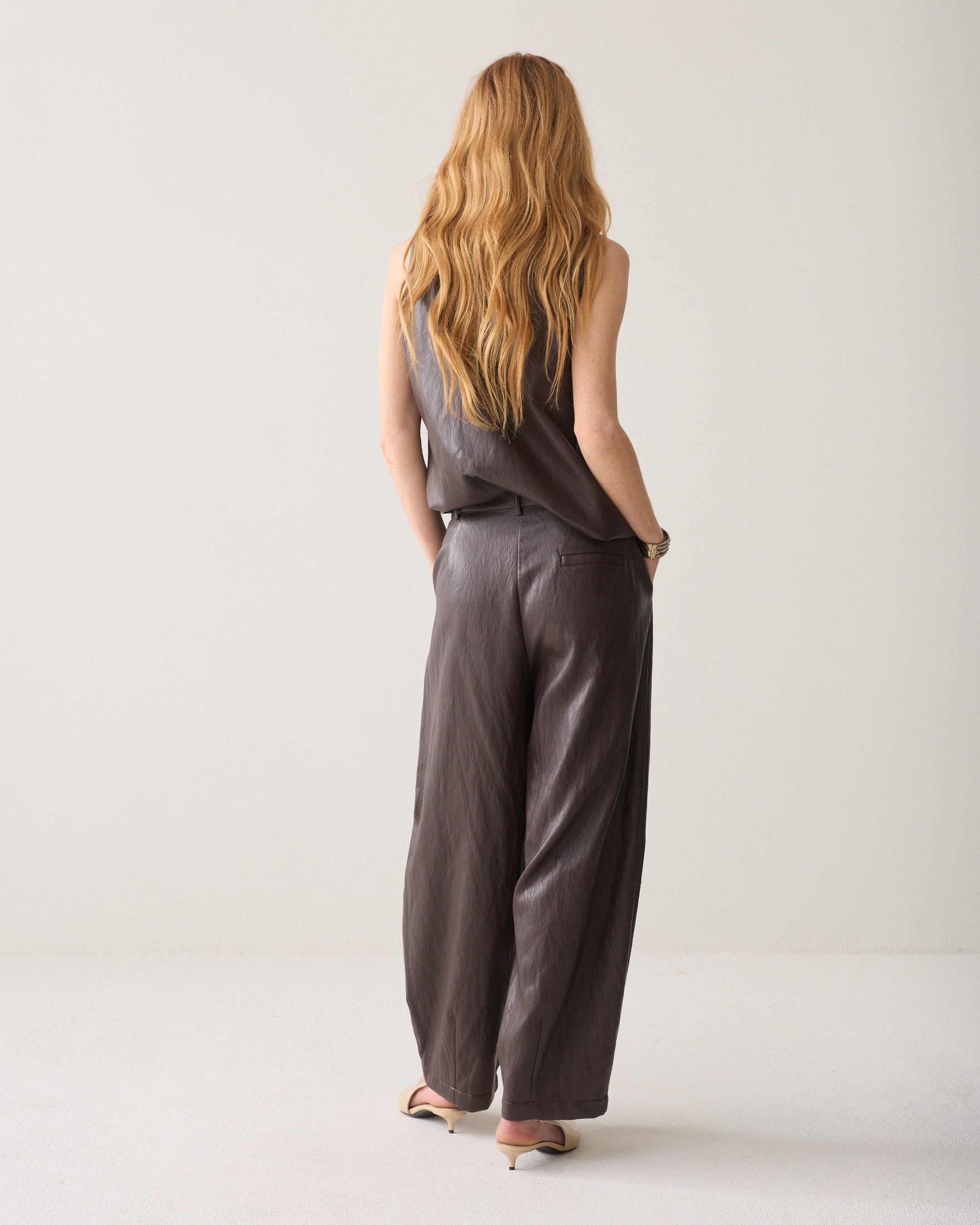 Wijde broek faux leather