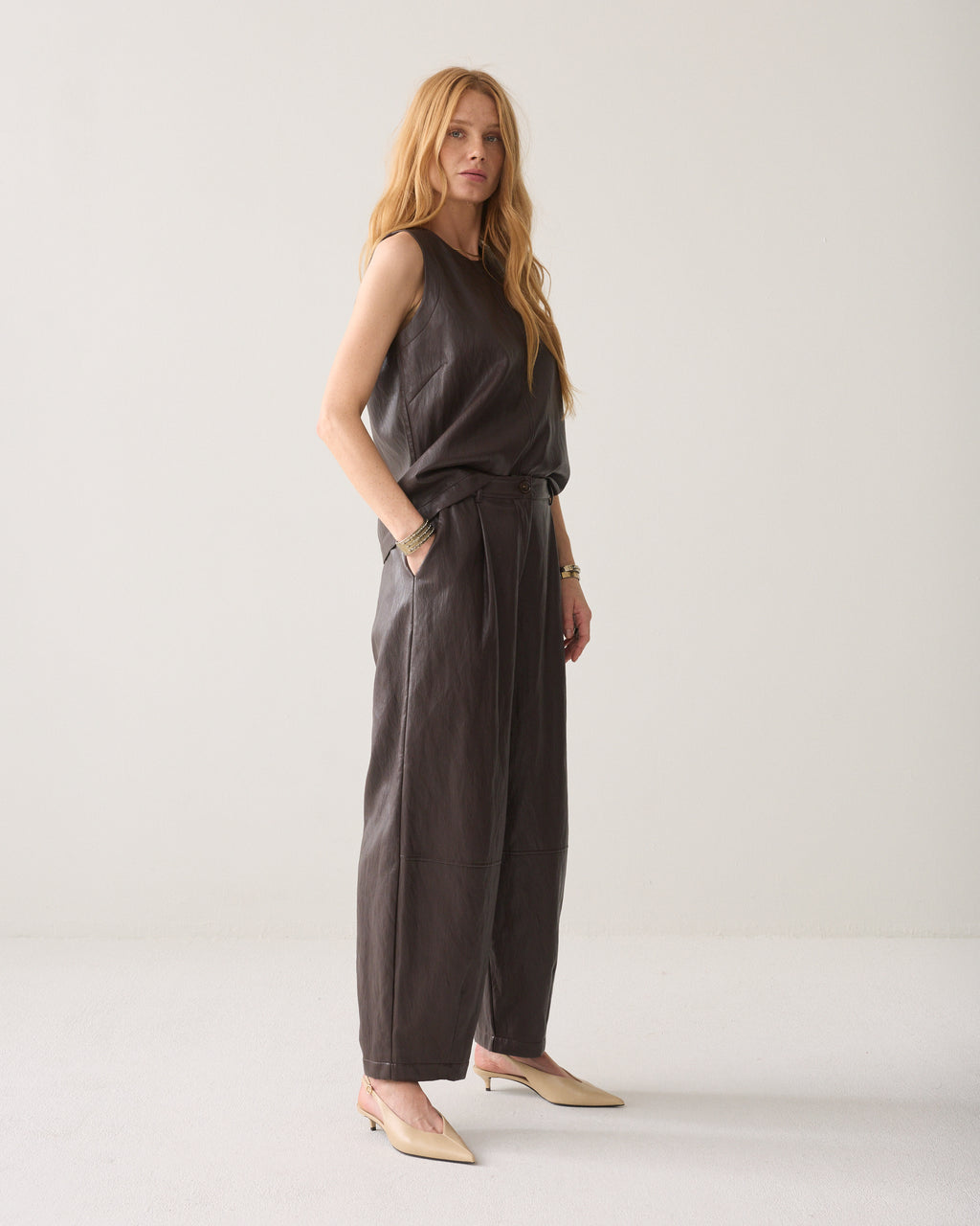 Wijde broek faux leather