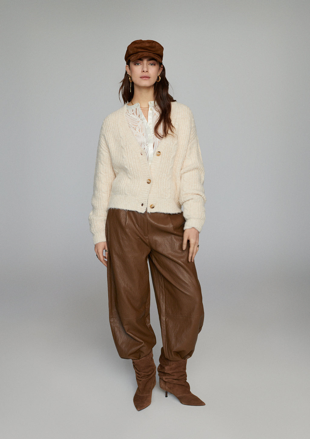 Wide-leg faux leather trousers