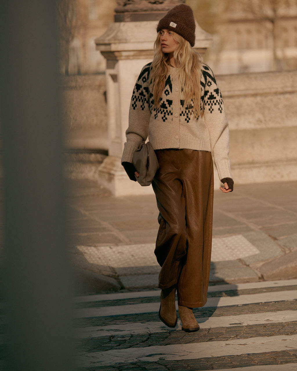 Wide-leg faux leather trousers