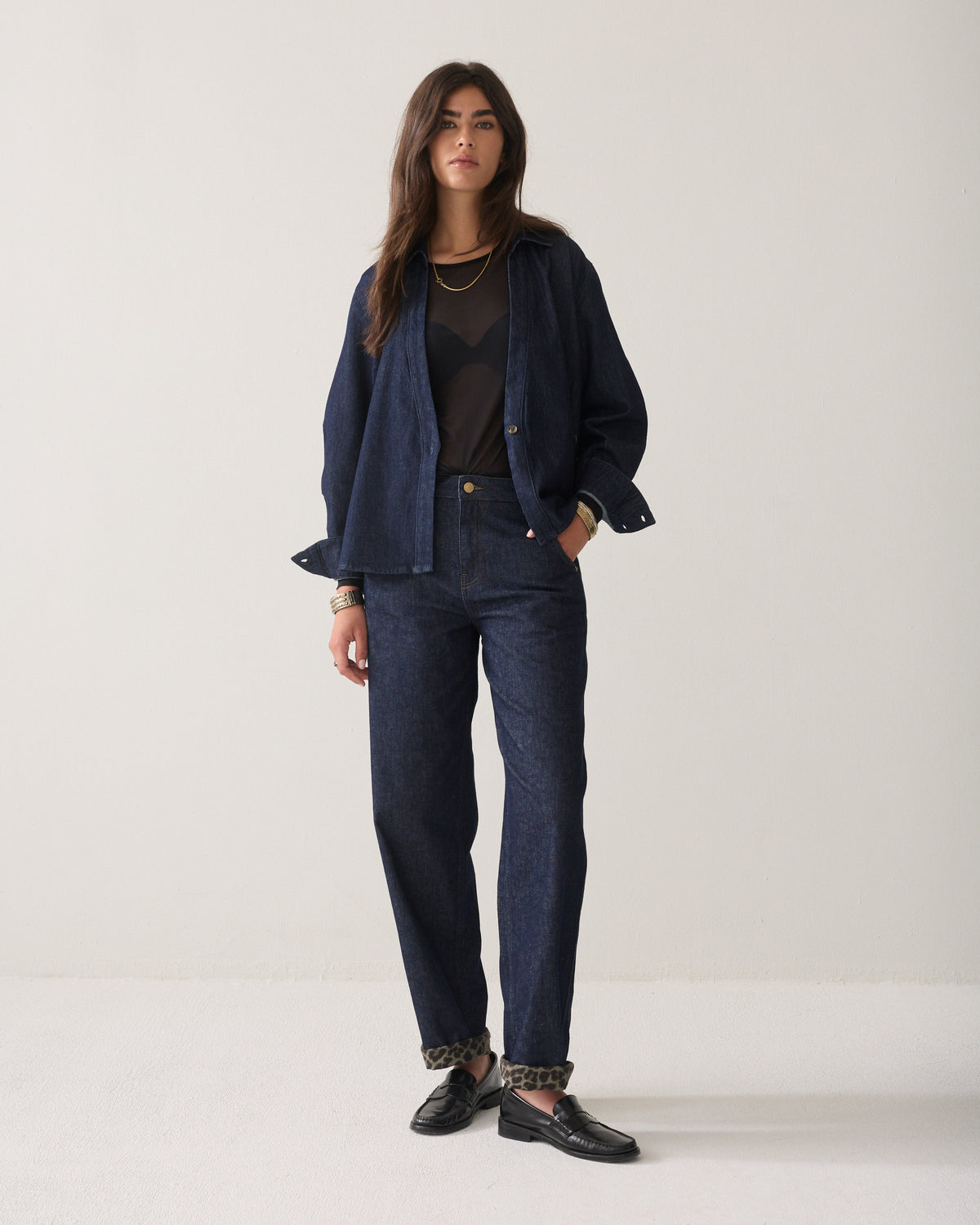Barrel-fit leopard-print jeans