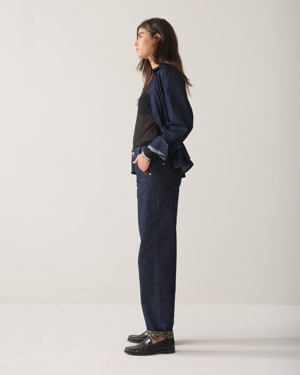 Barrel-fit leopard-print jeans