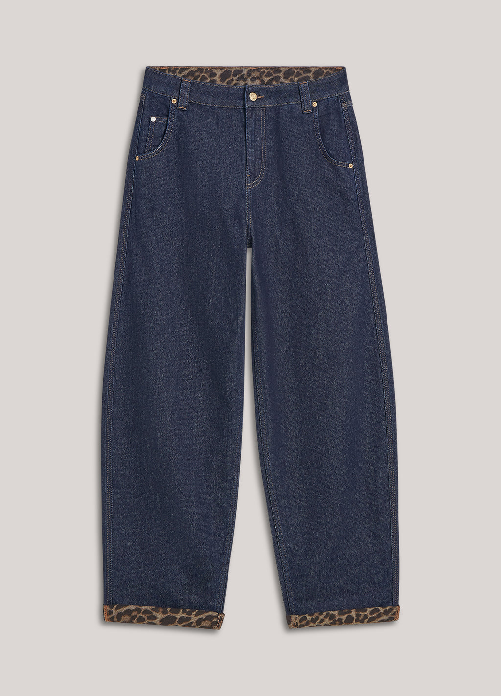 Barrel-fit leopard-print jeans