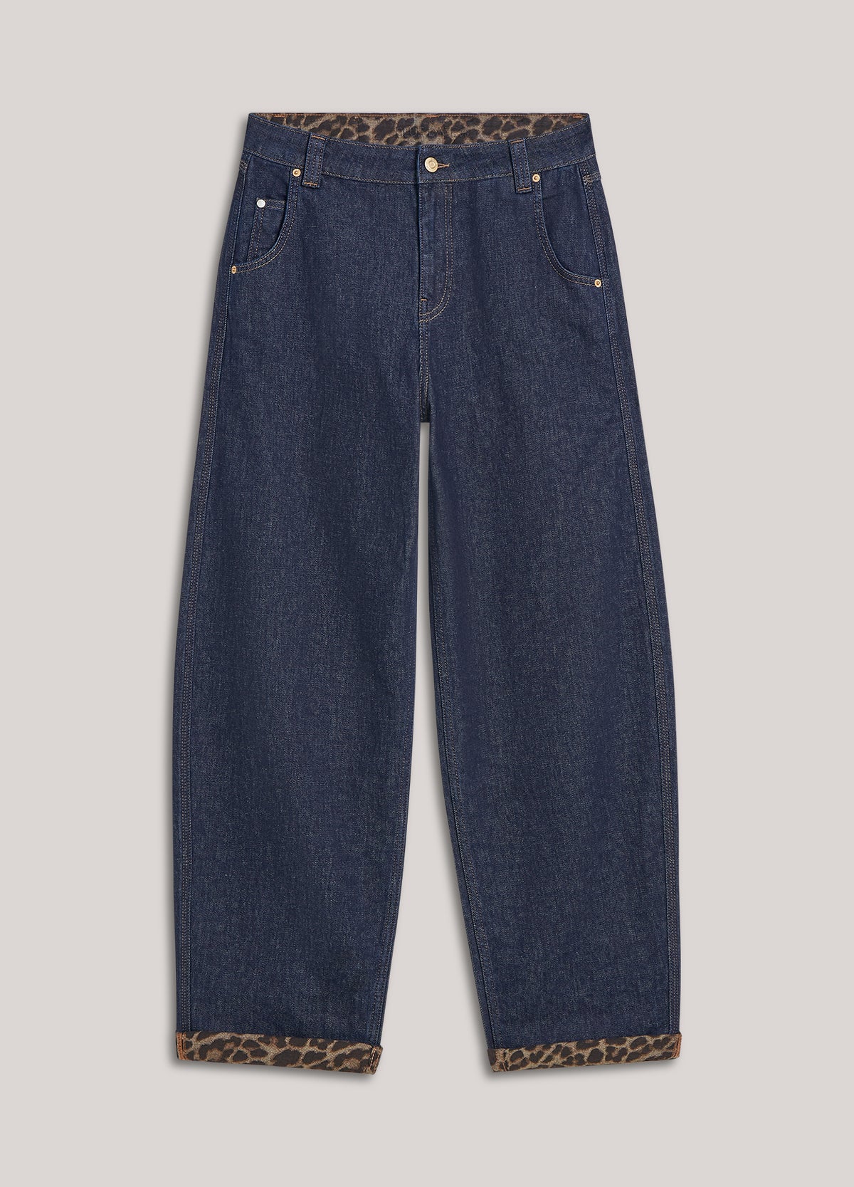 Barrel-fit leopard-print jeans