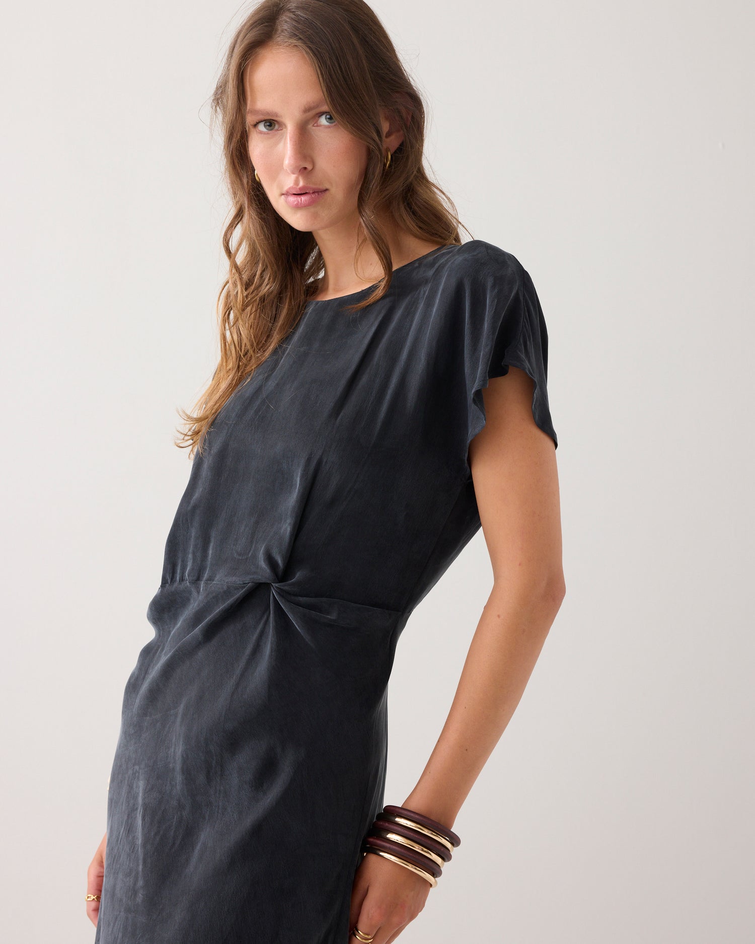 Long dress in cupro fabric
