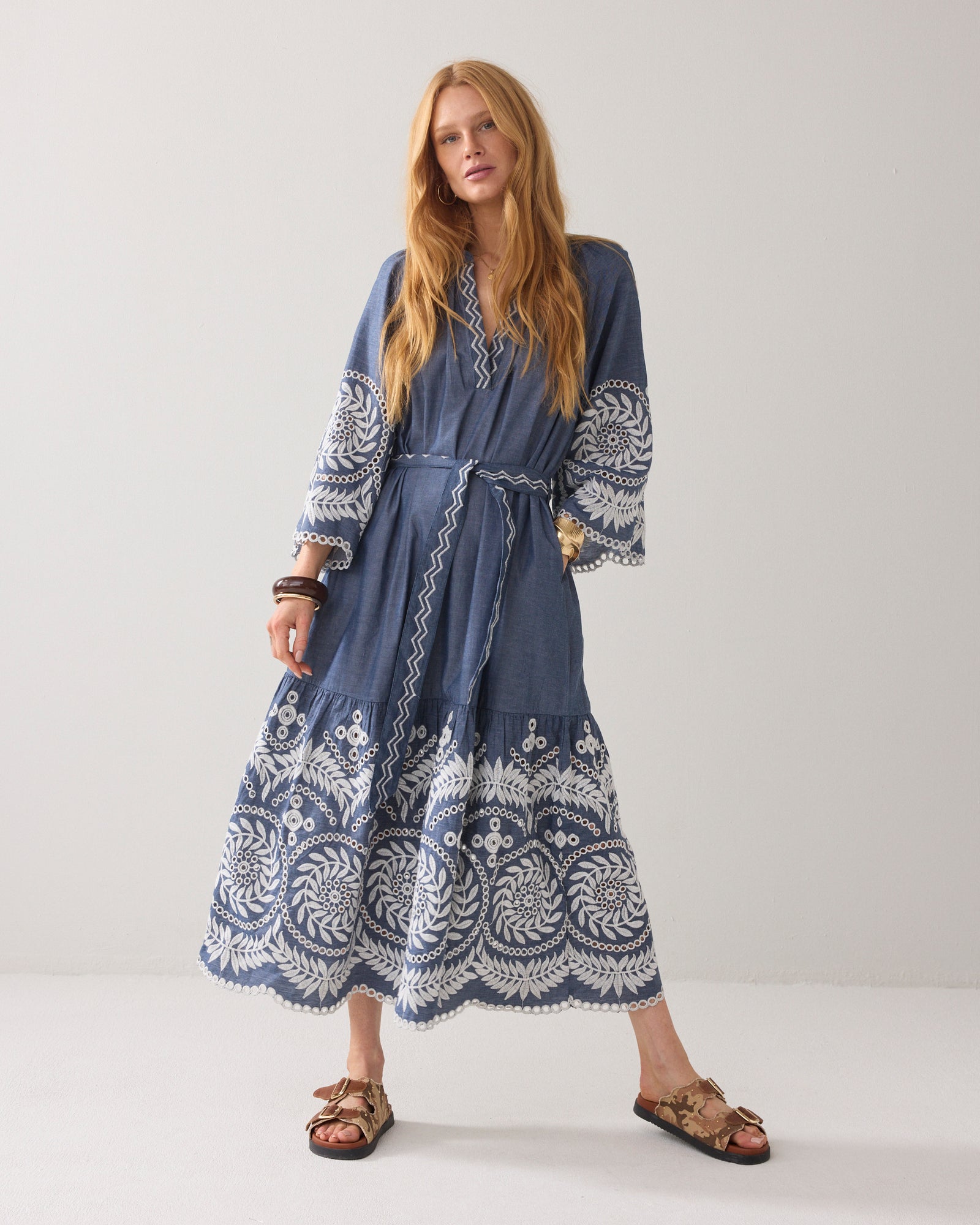 Chambray dress with embroidery